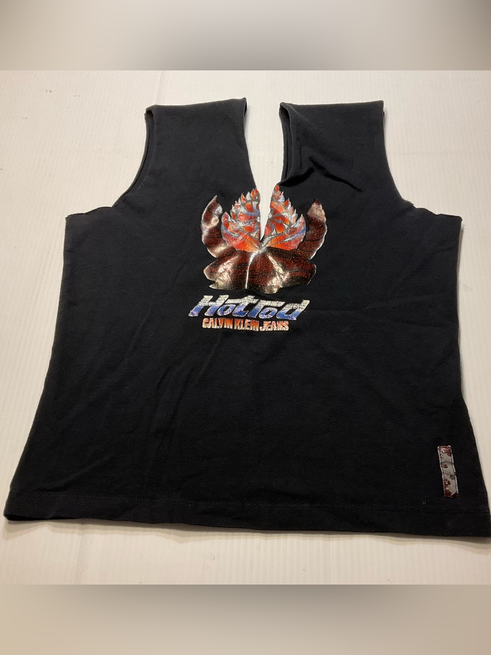 Calvin Klein Black Hot Rod Muscle Tank Biker Women Sz M Y2K